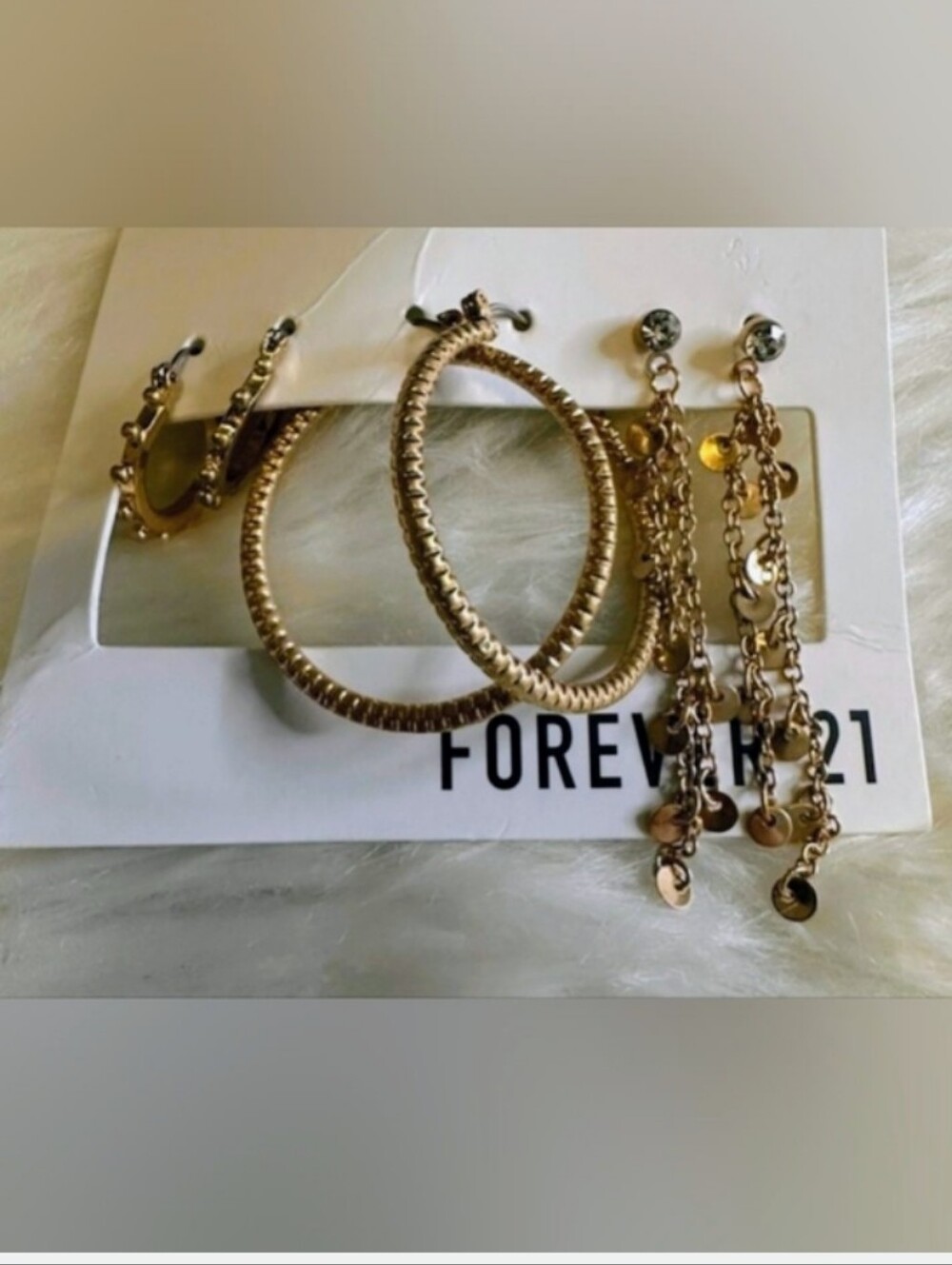 Forever 21 Gold Hoop & Chain Drop Earring Set